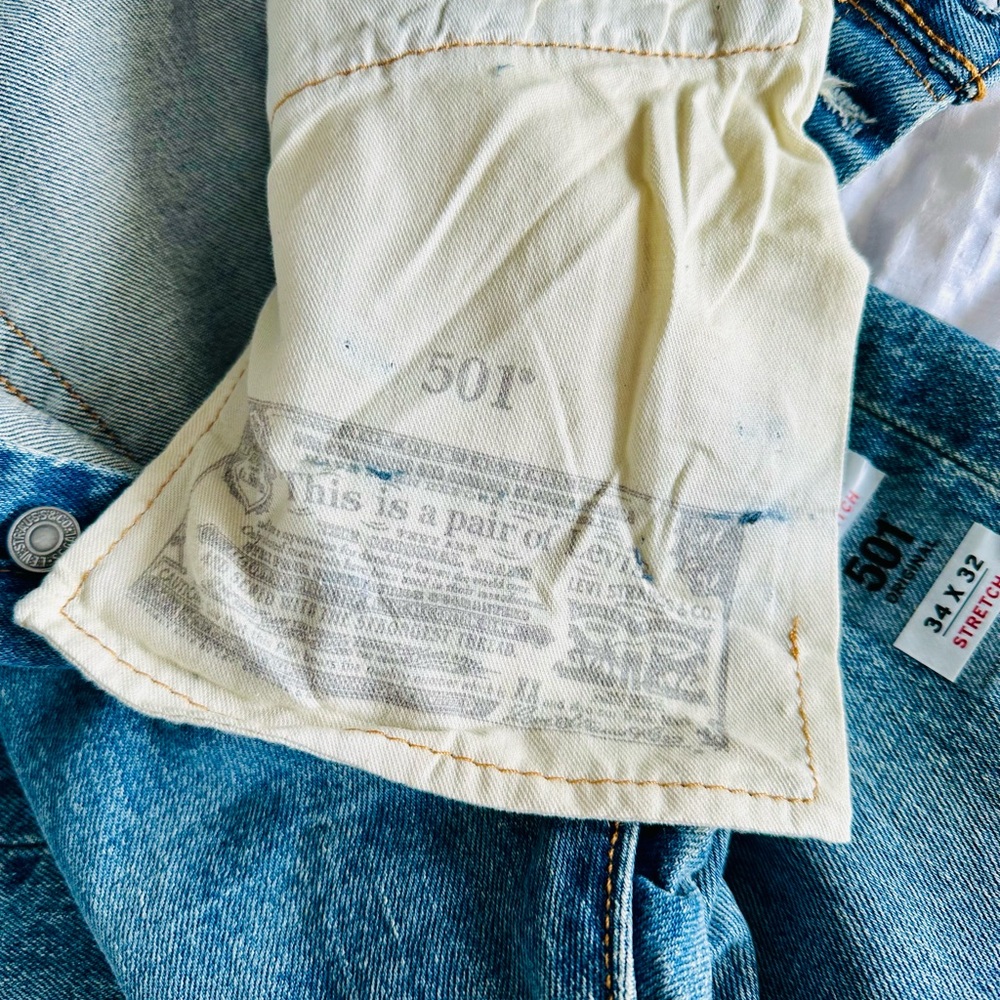 Levi’s 501 The Ben Stretch Medium Wash Button Fly Straight Leg Blue Jeans - Picture 8 of 12